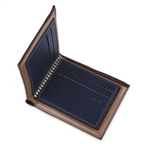 STRIPE PATTERN LETTER EMBELLISHMENT OPEN HORIZONTAL WALLET FOR MEN (LIGHT COFFEE)