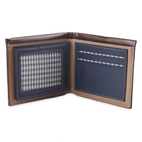 STRIPE PATTERN LETTER EMBELLISHMENT OPEN HORIZONTAL WALLET FOR MEN (LIGHT COFFEE)