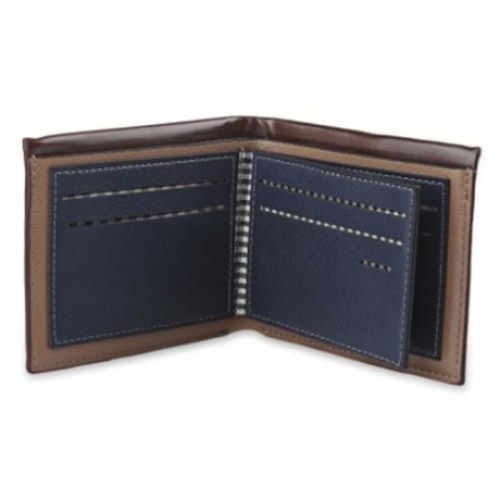 STRIPE PATTERN LETTER EMBELLISHMENT OPEN HORIZONTAL WALLET FOR MEN (LIGHT COFFEE)