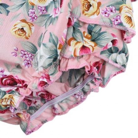 SWEET RUFFLED FLOWER BABIES BACKLESS ROMPERS WITH HEADBAND (PINK)