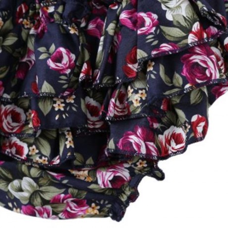 SWEET RUFFLED FLOWER BABIES BACKLESS ROMPERS WITH HEADBAND (PURPLISH BLUE)