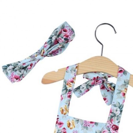 SWEET RUFFLED FLOWER BABIES BACKLESS ROMPERS WITH HEADBAND (LIGHT BLUE)