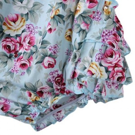 SWEET RUFFLED FLOWER BABIES BACKLESS ROMPERS WITH HEADBAND (LIGHT BLUE)