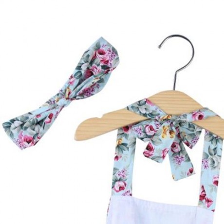 SWEET RUFFLED FLOWER BABIES BACKLESS ROMPERS WITH HEADBAND (LIGHT BLUE)