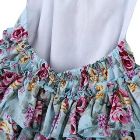 SWEET RUFFLED FLOWER BABIES BACKLESS ROMPERS WITH HEADBAND (LIGHT BLUE)