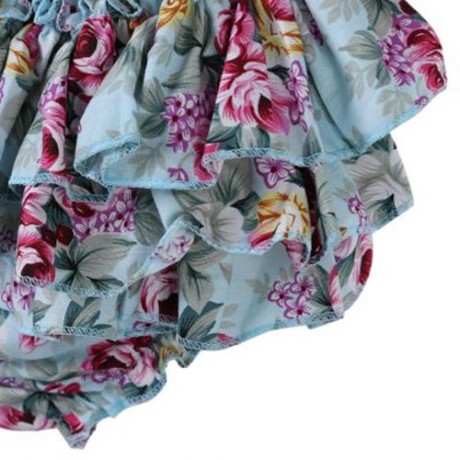 SWEET RUFFLED FLOWER BABIES BACKLESS ROMPERS WITH HEADBAND (LIGHT BLUE)