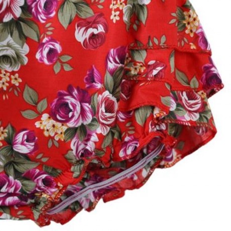 SWEET RUFFLED FLOWER BABIES BACKLESS ROMPERS WITH HEADBAND (RED)