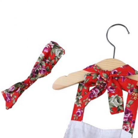 SWEET RUFFLED FLOWER BABIES BACKLESS ROMPERS WITH HEADBAND (RED)