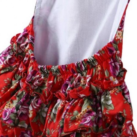 SWEET RUFFLED FLOWER BABIES BACKLESS ROMPERS WITH HEADBAND (RED)