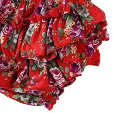 SWEET RUFFLED FLOWER BABIES BACKLESS ROMPERS WITH HEADBAND (RED)