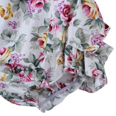 SWEET RUFFLED FLOWER BABIES BACKLESS ROMPERS WITH HEADBAND (WHITE)