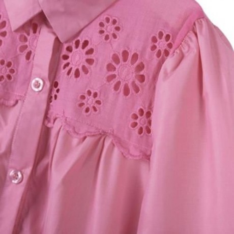 TURN-DOWN COLLAR OPENWORK FLOWERS GIRLS LONG SLEEVE SHIRT WITH BUTTON (PINK)