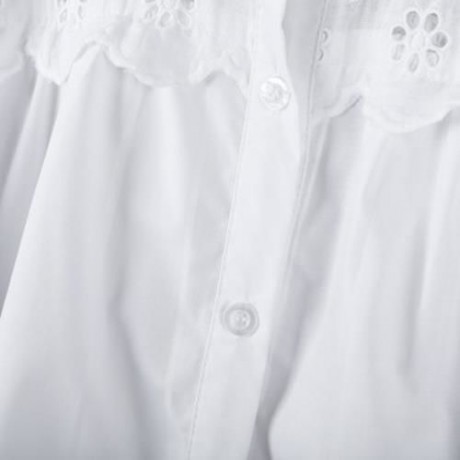TURN-DOWN COLLAR OPENWORK FLOWERS GIRLS LONG SLEEVE SHIRT WITH BUTTON (WHITE)