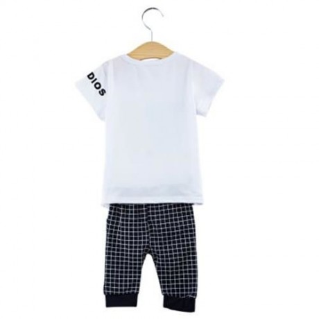 2PCS LATTICE PATTERN LOVELY CHILDREN SHORT SLEEVE T-SHIRT PANTS SUITS (CADETBLUE)