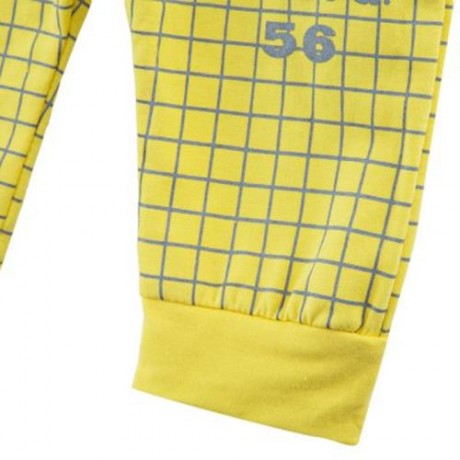 2PCS LATTICE PATTERN LOVELY CHILDREN SHORT SLEEVE T-SHIRT PANTS SUITS (YELLOW)