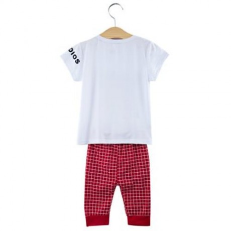 2PCS LATTICE PATTERN LOVELY CHILDREN SHORT SLEEVE T-SHIRT PANTS SUITS (CLARET)