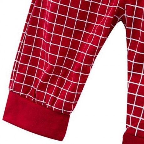 2PCS LATTICE PATTERN LOVELY CHILDREN SHORT SLEEVE T-SHIRT PANTS SUITS (CLARET)
