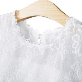 FLOWER EMBROIDERY  CHILDREN SLEEVELESS PRINCESS GOWN FOR DANCE SHOW (WHITE)