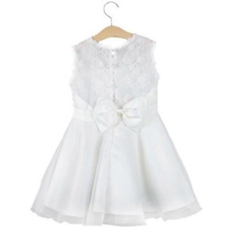 FLOWER EMBROIDERY  CHILDREN SLEEVELESS PRINCESS GOWN FOR DANCE SHOW (WHITE)