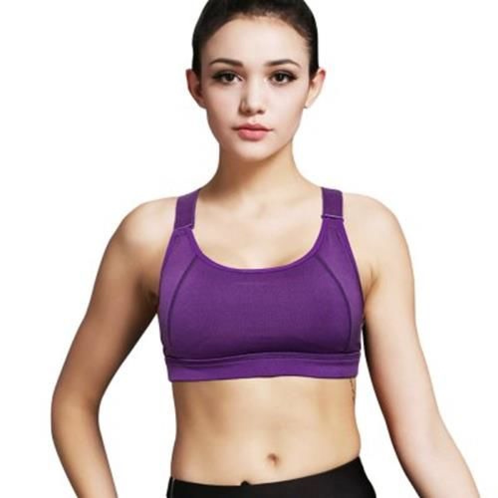 WOMEN BREATHABLE ADJUSTABLE ELASTIC SOLID COLOR WIRELESS YOGA SPORT VEST BRA (PURPLE)