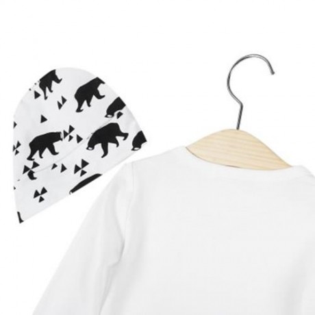3PCS CASUAL V-COLLAR LONG SLEEVE GEOMETRIC PATTERN BEAR PRINTED BABIES T-SHIRT LONG PANTS 