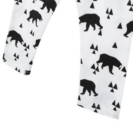 3PCS CASUAL V-COLLAR LONG SLEEVE GEOMETRIC PATTERN BEAR PRINTED BABIES T-SHIRT LONG PANTS 