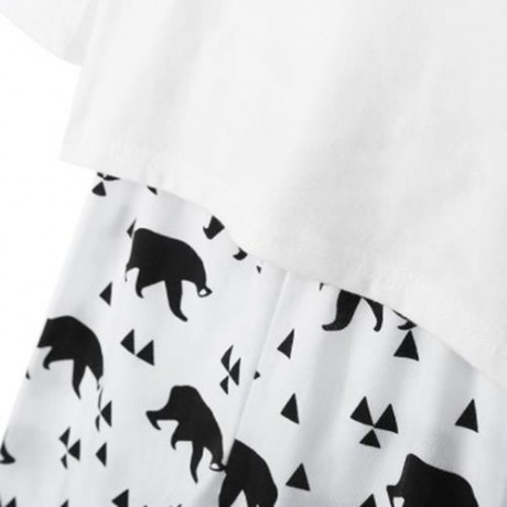 3PCS CASUAL V-COLLAR LONG SLEEVE GEOMETRIC PATTERN BEAR PRINTED BABIES T-SHIRT LONG PANTS 