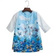 2PCS CHIC SLEEVELESS JACQUARD DRESS WITH LONG SLEEVE COAT FOR GIRLS (BLUE)