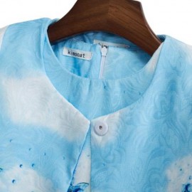 2PCS CHIC SLEEVELESS JACQUARD DRESS WITH LONG SLEEVE COAT FOR GIRLS (BLUE)
