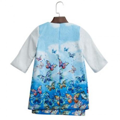 2PCS CHIC SLEEVELESS JACQUARD DRESS WITH LONG SLEEVE COAT FOR GIRLS (BLUE)