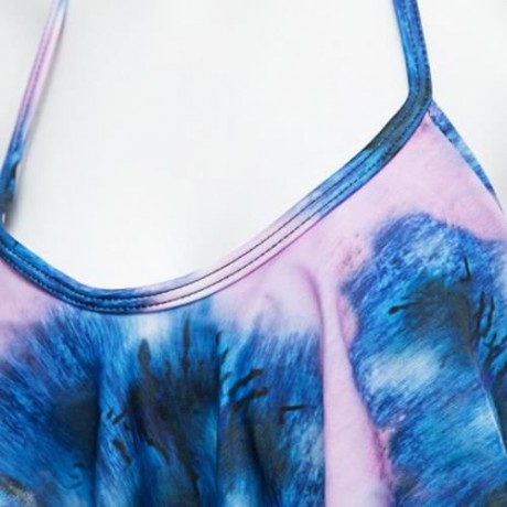 FRESH STYLE HALTER OMBRE LOW WAIST CUT OUT TWO PIECE SWIMWEAR FOR WOMEN (BLUE)