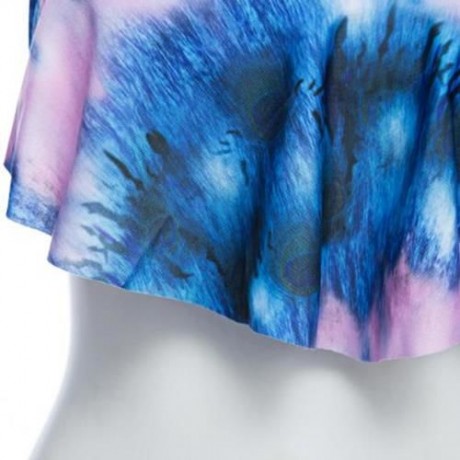 FRESH STYLE HALTER OMBRE LOW WAIST CUT OUT TWO PIECE SWIMWEAR FOR WOMEN (BLUE)