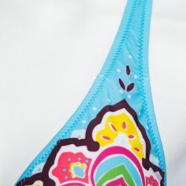 VINTAGE HALTER PRINTED LOW WAIST TWO PIECE BIKINI SET FOR WOMEN (BLUE)