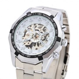 WINNER F1205158 AUTOMATIC MECHANICAL WATCH STEEL STRAP FOR MALE (WHITE BLACK SILVER)