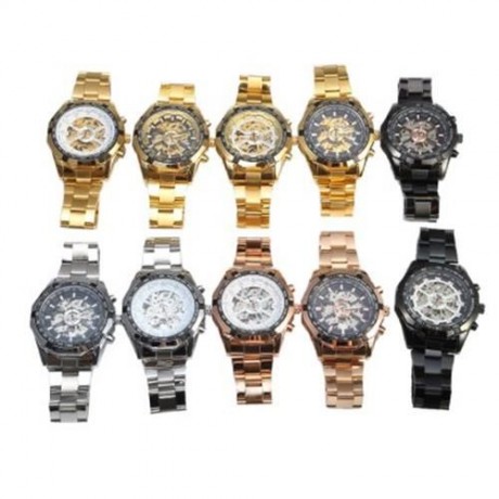 WINNER F1205158 AUTOMATIC MECHANICAL WATCH STEEL STRAP FOR MALE (WHITE BLACK SILVER)