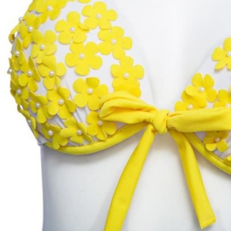 SEXY LADIES FLORAL TANKINIS PUSH-UP PADDED BRA BIKINI SET SWIMSUIT (WHITE AND YELLOW)
