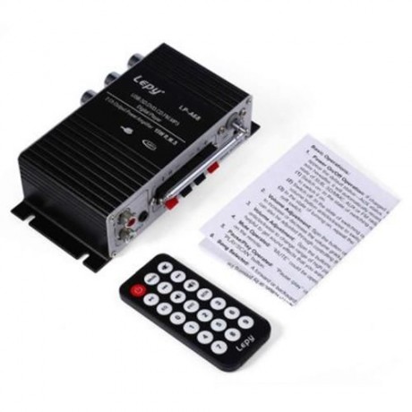 LEPY LP - A68 PORTABLE 12V HIFI AUDIO AMPLIFIER SUPPORT FM SD USB INPUT (BLACK)