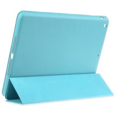 PU LEATHER SMART ULTRA THIN STAND COVER PC BACK CASE FOR IPAD AIR (AZURE)