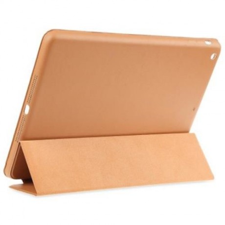 PU LEATHER SMART ULTRA THIN STAND COVER PC BACK CASE FOR IPAD AIR (LIGHT BROWN)