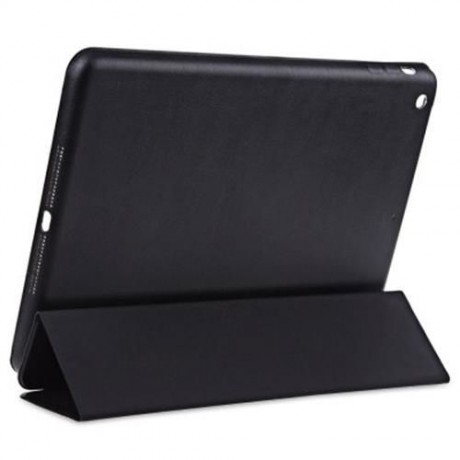 PU LEATHER SMART ULTRA THIN STAND COVER PC BACK CASE FOR IPAD AIR (BLACK)