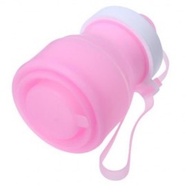 SPORT PORTABLE FOLDING WATER BOTTLE ECO-FRIENDLY SILICONE DRINKWARE (SHALLOW PINK)
