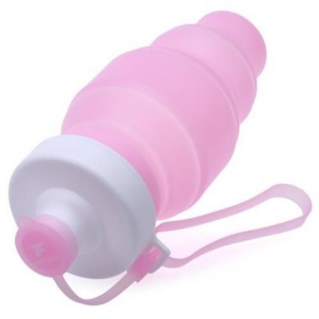 SPORT PORTABLE FOLDING WATER BOTTLE ECO-FRIENDLY SILICONE DRINKWARE (SHALLOW PINK)