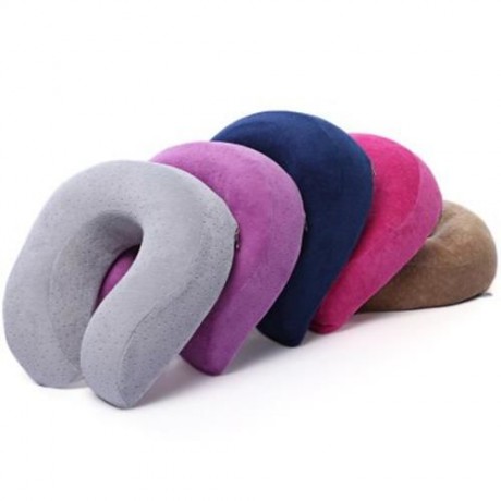 U SHAPED SLOW REBOUND MEMORY FOAM TRAVEL NECK PILLOW WITH BUTTON (ROSE)