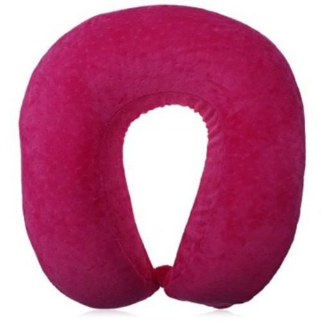 U SHAPED SLOW REBOUND MEMORY FOAM TRAVEL NECK PILLOW WITH BUTTON (ROSE)