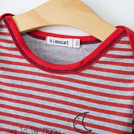 3PCS JEWEL NECK LONG SLEEVE STRIPED JUMPSUIT LONG PANTS WITH HAT FOR BABY BOYS (RED)