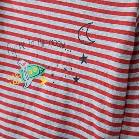 3PCS JEWEL NECK LONG SLEEVE STRIPED JUMPSUIT LONG PANTS WITH HAT FOR BABY BOYS (RED)