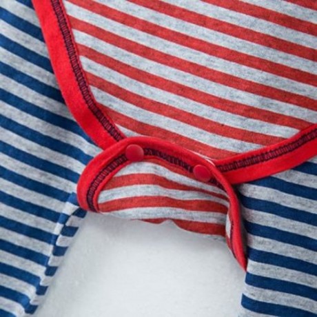 3PCS JEWEL NECK LONG SLEEVE STRIPED JUMPSUIT LONG PANTS WITH HAT FOR BABY BOYS (RED)