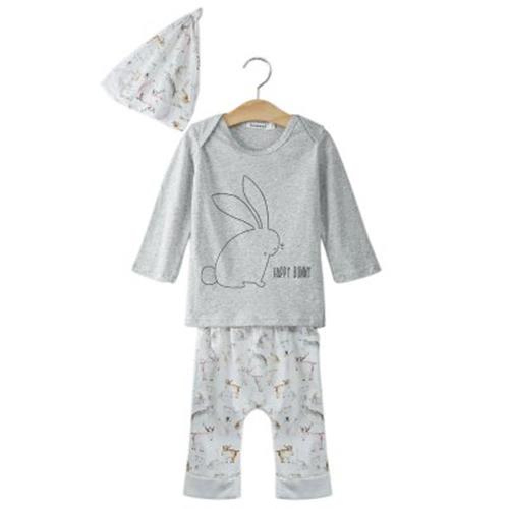 3PCS CUTE BUNNY PRINTED JEWEL COLLAR LONG SLEEVE T-SHIRT LONG PANTS WITH HAT FOR BABIES (G 3PCS CUTE BUNNY PRINTED JEWEL COLLAR LONG SLEEVE T-SHIRT LONG PANTS WITH HAT FOR BABIES (G