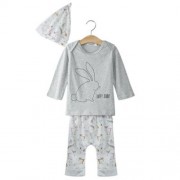 3PCS CUTE BUNNY PRINTED JEWEL COLLAR LONG SLEEVE T-SHIRT LONG PANTS WITH HAT FOR BABIES (G
