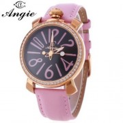 ANGIE ST7154L MATONINI SERIES LEATHER BAND RHINESTONE QUARTZ WATCH FOR LADIES LUMINOUS POI